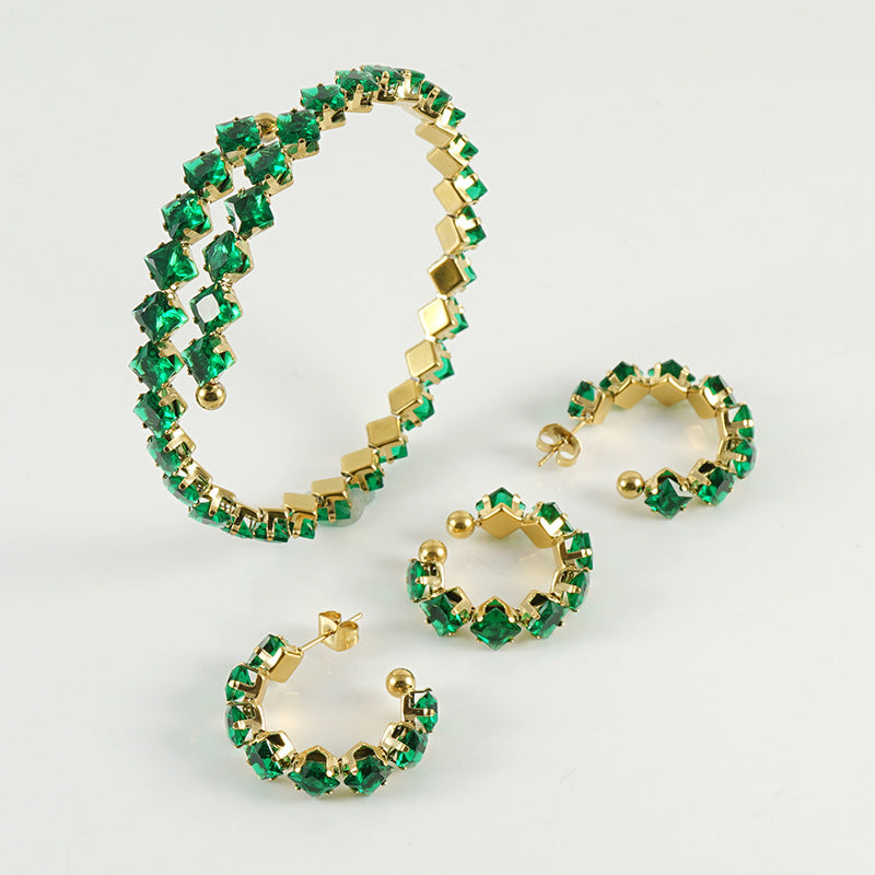 Conjunto de collar de anillos de acero inoxidable chapado en oro de joyería al por mayor